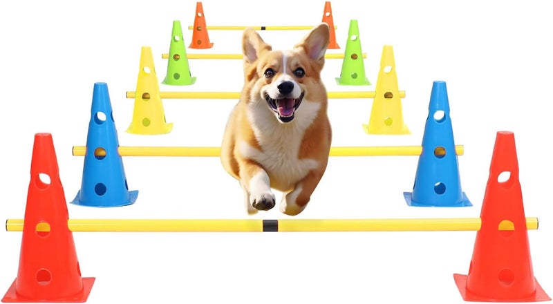 plzzree Dog Jump Agility Training Set Puppy Agility Training Hurdle 10 Cones & 5 Poles Combo for Backyard Adjustable Obstacle Training Course Equipment Outdoor Indoor - Image 1